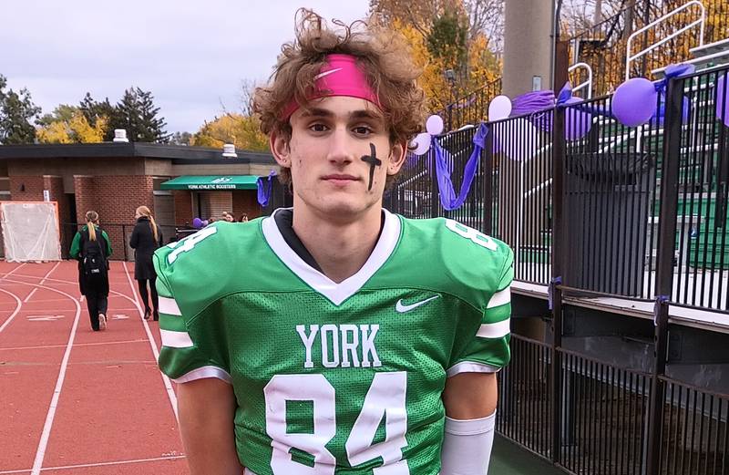 York wide receiver Luke Mailander, who had three TD catches and 167 yards in the Dukes' 43-22 victory over Homewood-Flossmoor today.