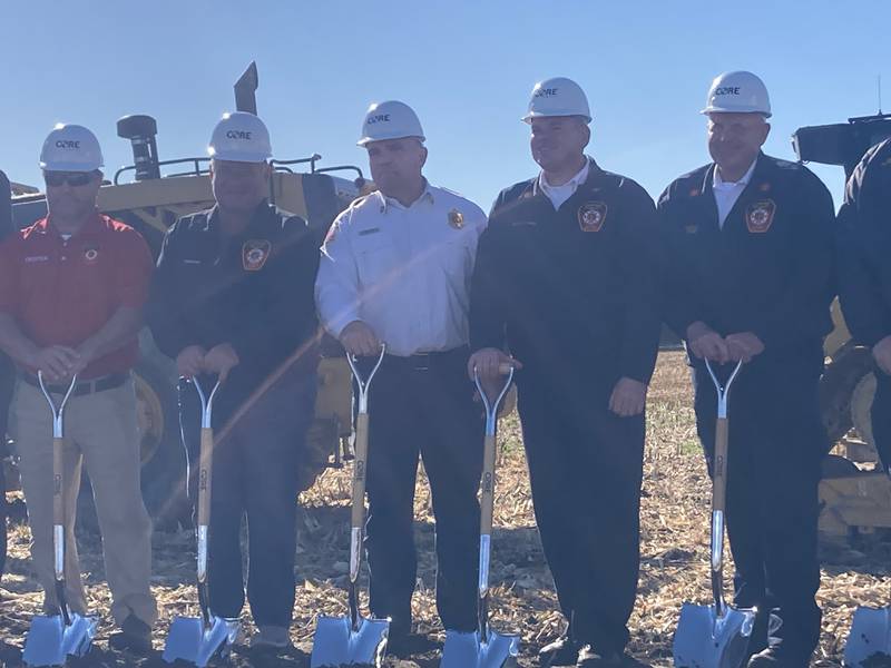 Lockport Township Fire Protection District Chief John O'Connor stands with the department's deputy and battalion chiefs at the ground breaking for the district's new training facility.
Monday, Oct. 20, 2025.