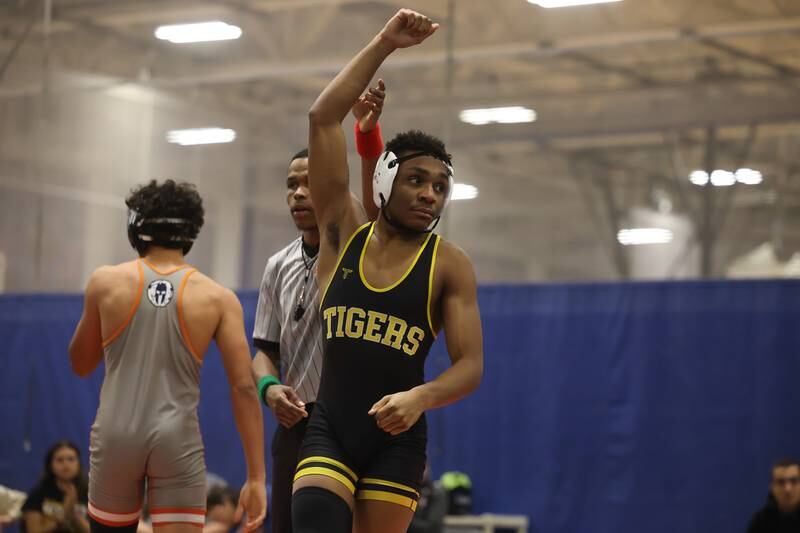 Joliet West’s Aiden Brown win against Romeoville’s Daniel Quinones gave the Tigers the points to also win the team dual meet on Thursday, Dec.14th, 2023 in Romeoville.