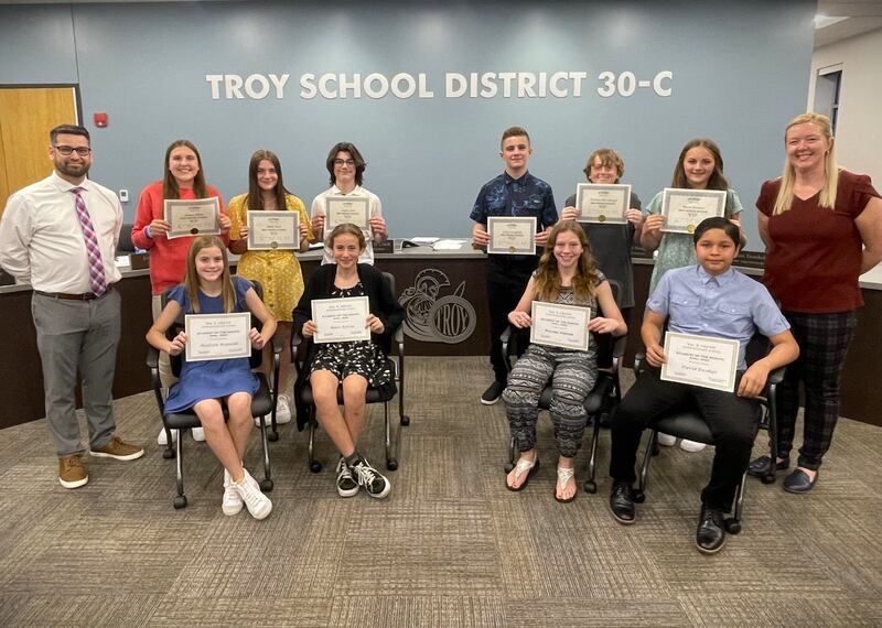 The Troy Community School District 30-C school board recognized its April 2023 students of the month at its May school board meeting.