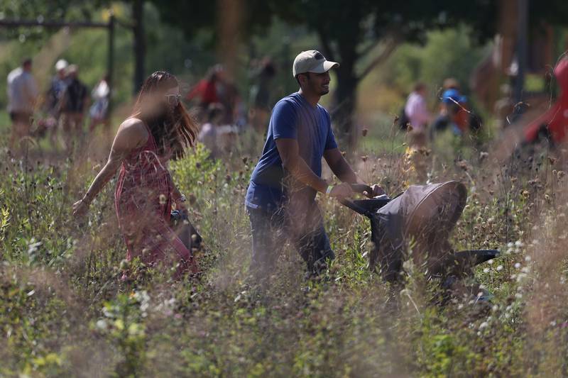 The Phanse family walks the Prairie Maze at the Autumn Family Fun Fest on Saturday, Sept. 23, 2023 in Plainfield.