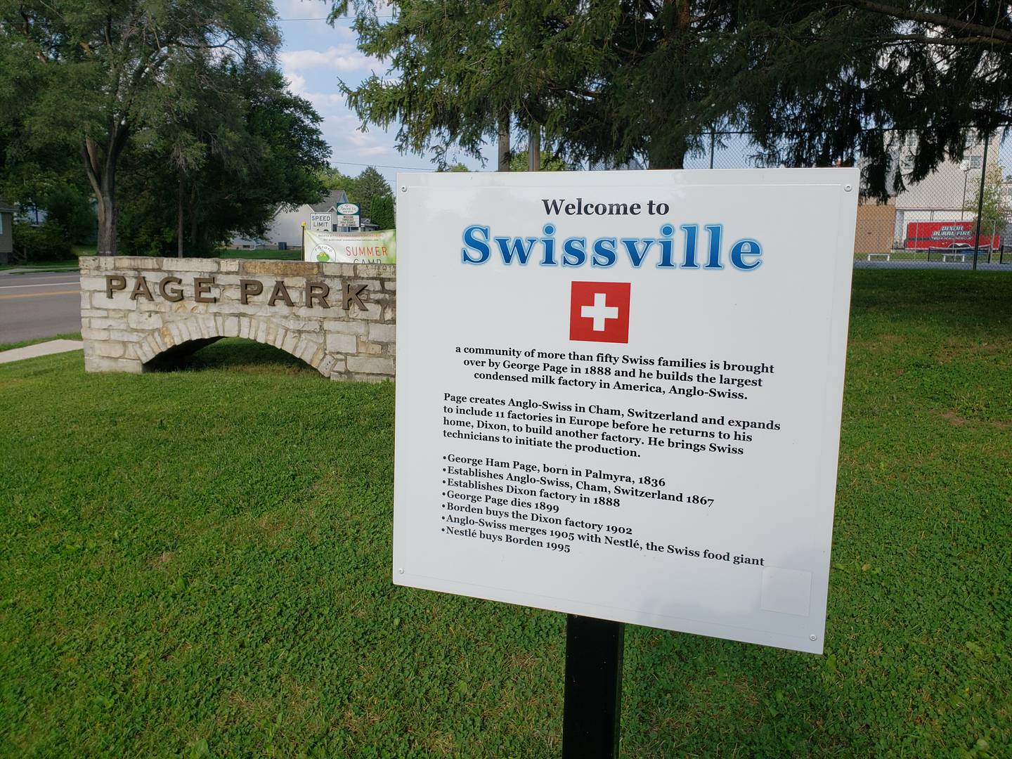 This Swissville sign was recently erected at the entrance to Page Drive off Palmyra Road in Dixon.