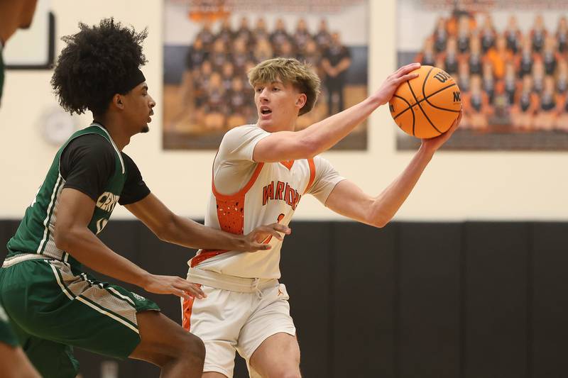 Lincoln-Way West’s Nolan Ballantine looks to pass against Plainfield Central on Saturday, Jan 3, 2026 in New Lenox.