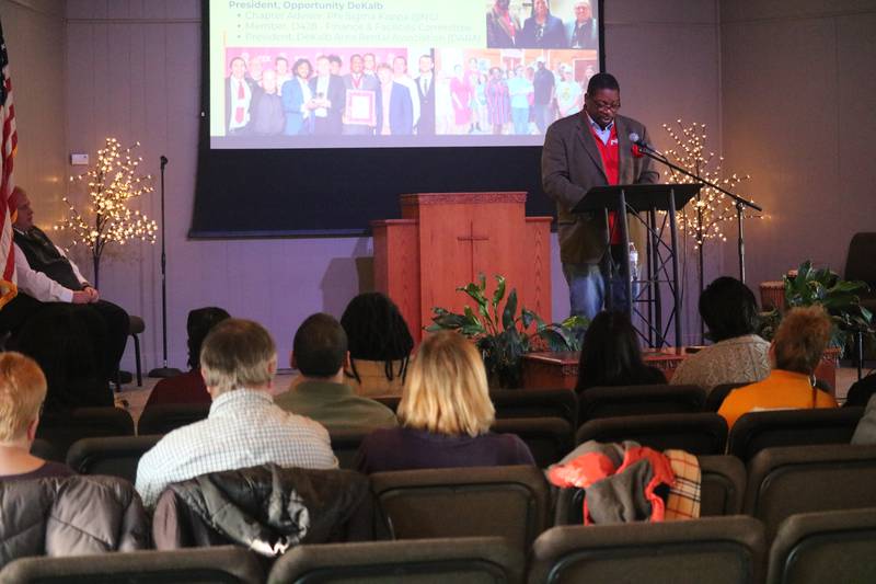 Glenn Roby, Vice President for Opportunity DeKalb, gives remarks Jan. 18, 2025, during a graduation ceremony to commemorate the inaugural cohort on completing the Breakthrough Community Business Academy.