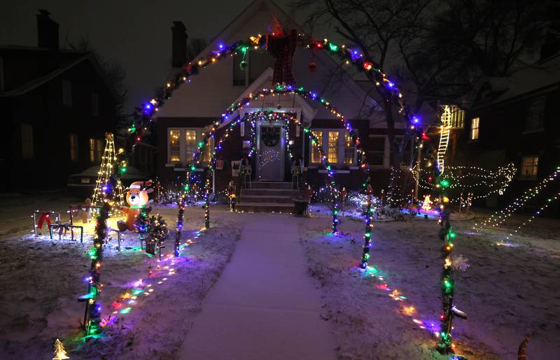 The house at 706 South Third Street Thursday, Dec. 19, 2024, in DeKalb. This home is one of the entries in this year’s DeKalb Park District Holiday House Decorating Contest.