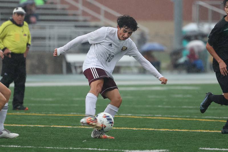 Morris’ Jason Ajlan clears the ball against Plainfield Central on Monday, Sept. 11, 2023 in Plainfield.