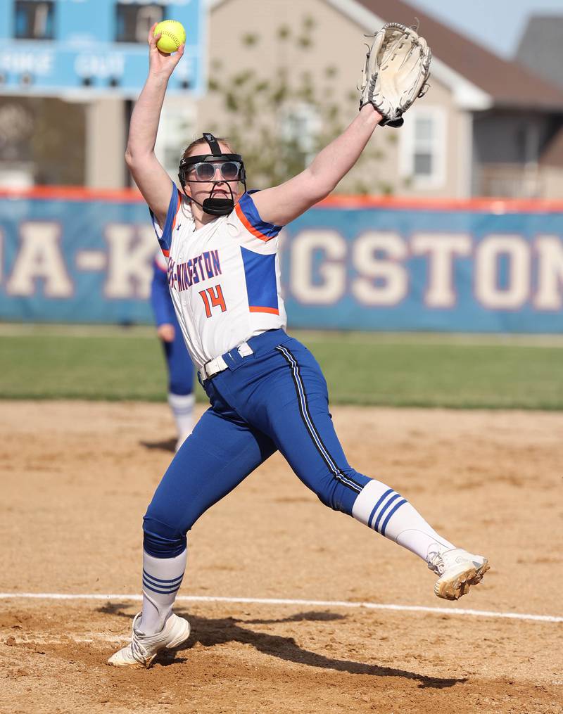 Genoa-Kingston's Kiearah Mitchell delivers a pitch during their game against Stillman Valley Tuesday, April 18, 2023, at Genoa-Kingston High School.