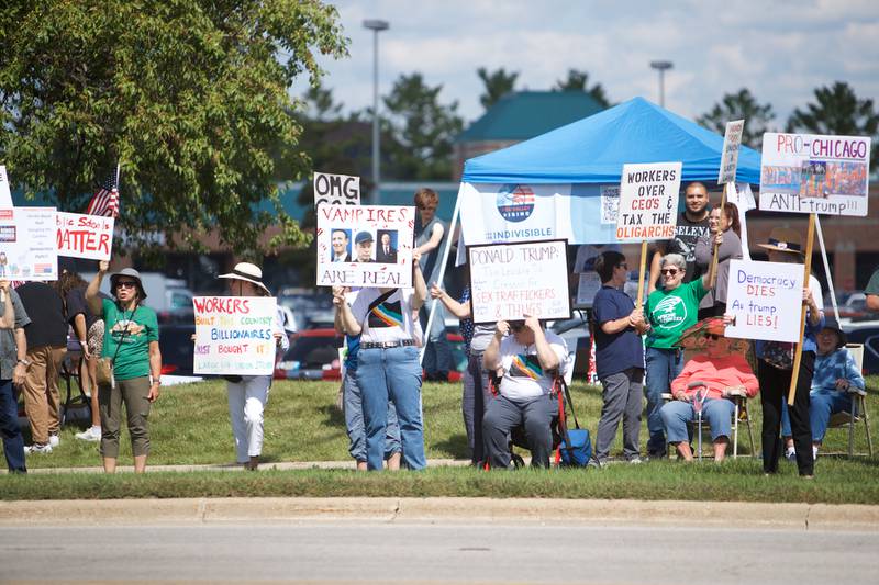 Locals gather for Workers over Billionaires rally on Rt 64 on Monday, Sept.1,2025 in St. Charles.