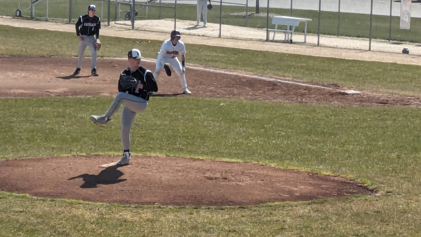 Kaneland pitcher Alex Schiefer deleivers against DeKalb in the Barbs' 2-1 win against Kaneland on Saturday, April 6, 2024.