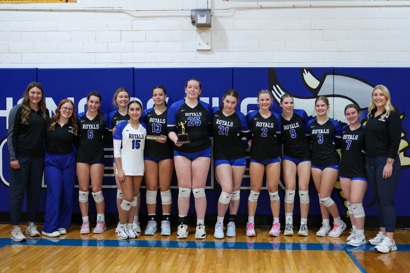 Hinckley-Big Rock players pose for picture after claiming 2nd place in the little 10 conference tournament on Saturday, October 12, 2024 at Newark Community High School in Newark.