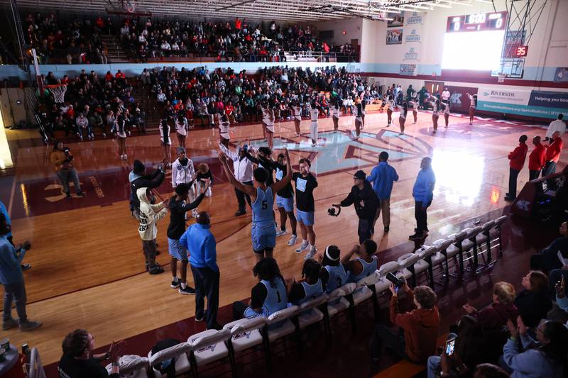 Kankakee's starting lineup is announced ahead of the Kays' 54-50 victory over Lincoln-Way Central in the 75th Kankakee Holiday Tournament maroon bracket championship on Sunday, Dec. 28, 2025.
