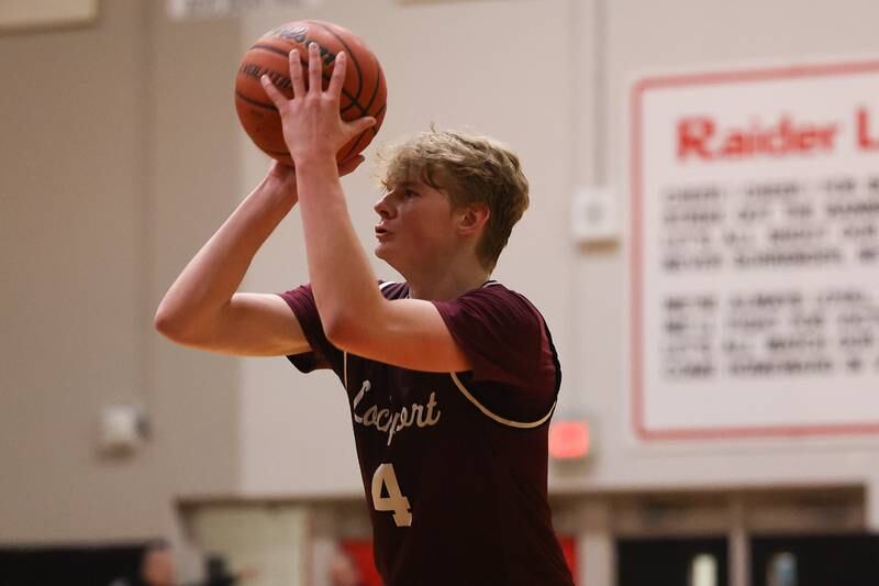 Lockport’s Adam Labuda takes the deep shot against Bolingbrook on Friday, February 10th.