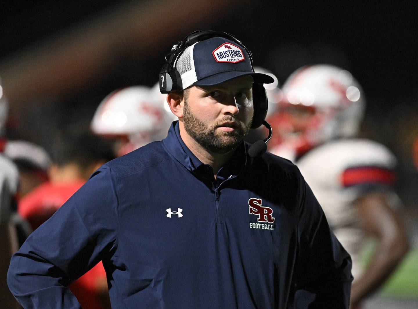 St. Rita's head coach Martin Hopkins in action during a non-conference game against Joliet Catholic on Friday, Sep. 08, 2023, at Joliet. (Dean Reid for Shaw Local News Network)