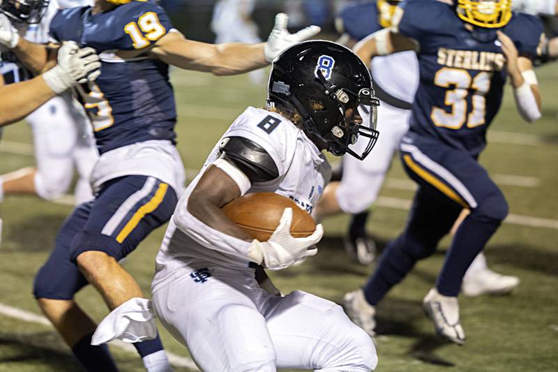 St. Francis’ TyVonn Ransom looks for running room against Sterling Friday, Sept. 1, 2023 at Sterling High School.