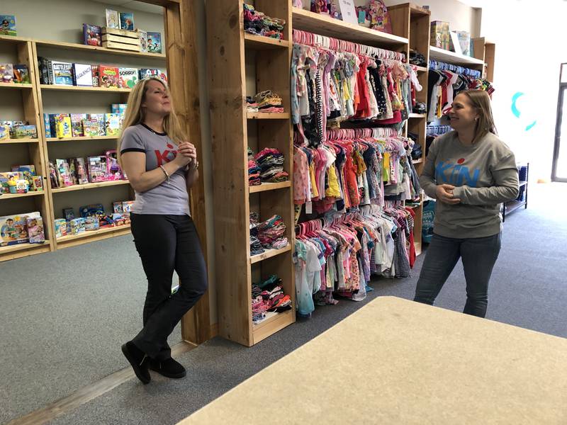 Michelle Prickett, left, and Alicia Wehby, founded The Bridge store in Crystal Lake, part of Operated by Kids in Need of McHenry County. The store allows foster children and their families to shop for clothes in a real store setting.