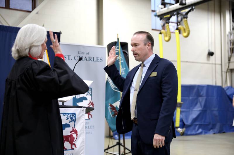 St. Charles Alderperson Bryan Wirball is sworn in by Circuit Court Judge Susan Clancy Boles on Monday, May 5, 2025 at the St. Charles Fire Department.