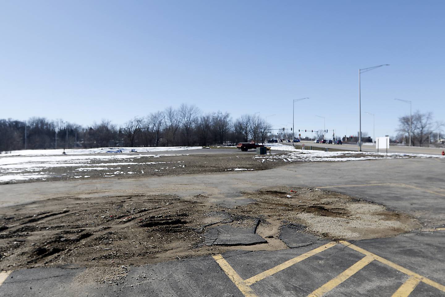 The site of the former D’Andrea Banquet Hall and Conference Center in CrystaL Lake on March 14, 2023. The building was destroyed by fire in April of last year and is still under investigation.
