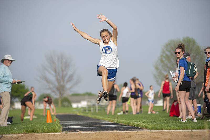 Princeton's Ashlynn Weber competes in the triple jump at the 2A track sectionals in Geneseo on Wednesday, May 11, 2022.