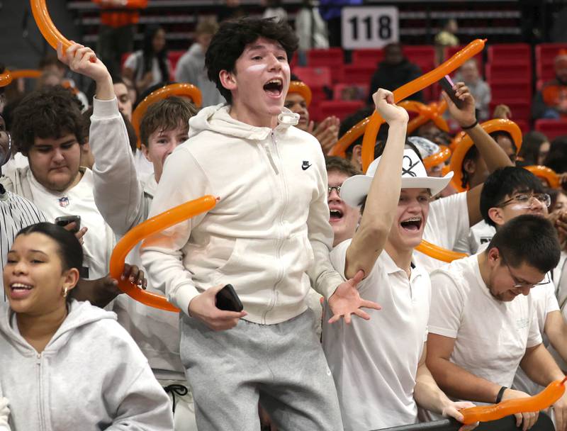 DeKalb fans cheer on their team against Sycamore Friday, Jan. 30, 2026, during the FNBO Challenge at the Convocation Center at Northern Illinois University in DeKalb.