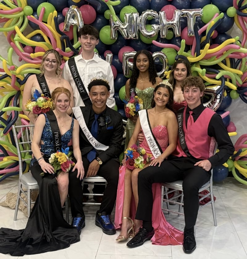Yorkville High School elected its 2025 Prom King and Queen. Pictured, Prom King Jaylin Moore and Prom Queen Anita Werderich assemble with the Prom Court.