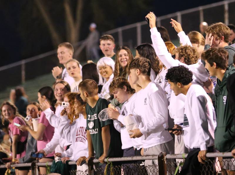 St. Bede fans cheer on the Bruins during the first-ever home soccer game on Wednesday, Oct. 15, 2025 at St. Bede Academy.