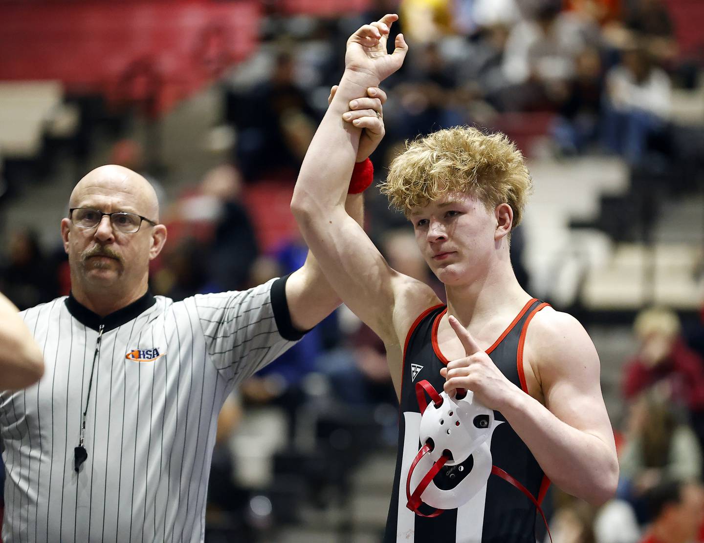 Radic Dvorak of Huntley beat Frankie Tagoe of Hersey at 157-lbs during the IHSA 3A Boys Sectional Saturday, Feb. 15, 2025 in Barrington.