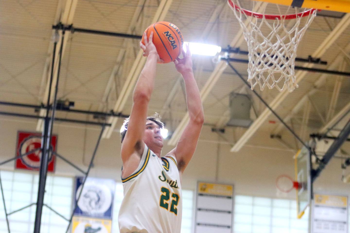 Crystal Lake South’s Nick Stowasser glides in for a slam dunk against Lakes in varsity boys basketball Hinkle Holiday Classic action on Friday, Dec. 26, 2025, at Jacobs High School in Algonquin.