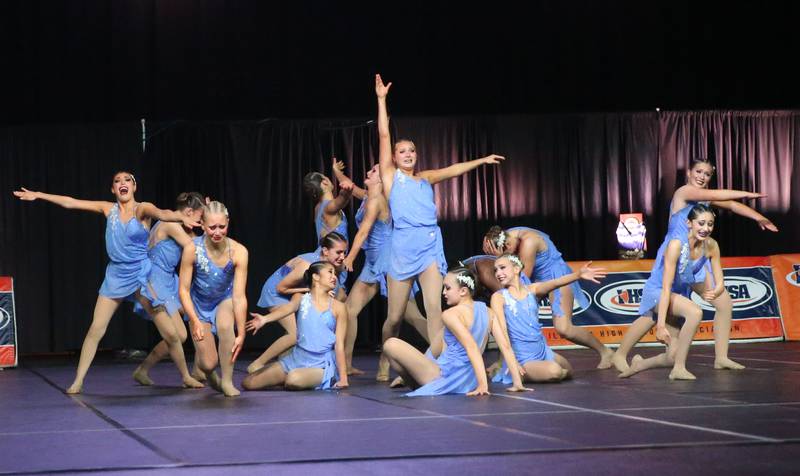 Members of the Barrington dance team perform during the IHSA State Dance competition on Saturday, Feb. 1, 2025 at Grossinger Motors Arena in Bloomington.