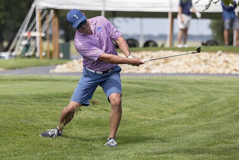 Ryan Harris chips onto #3 Sunday, July 21, 2024 during the final round of the 102nd Lincoln Highway golf tournament. The tournament was held at Emerald Hill in Sterling.