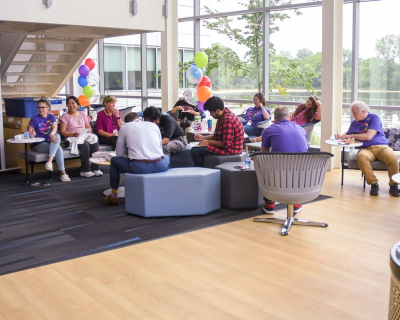 Participants play a guessing game during the pride party on Thursday June 29, 2023 at Waubonsee Community College held at the Plano campus.