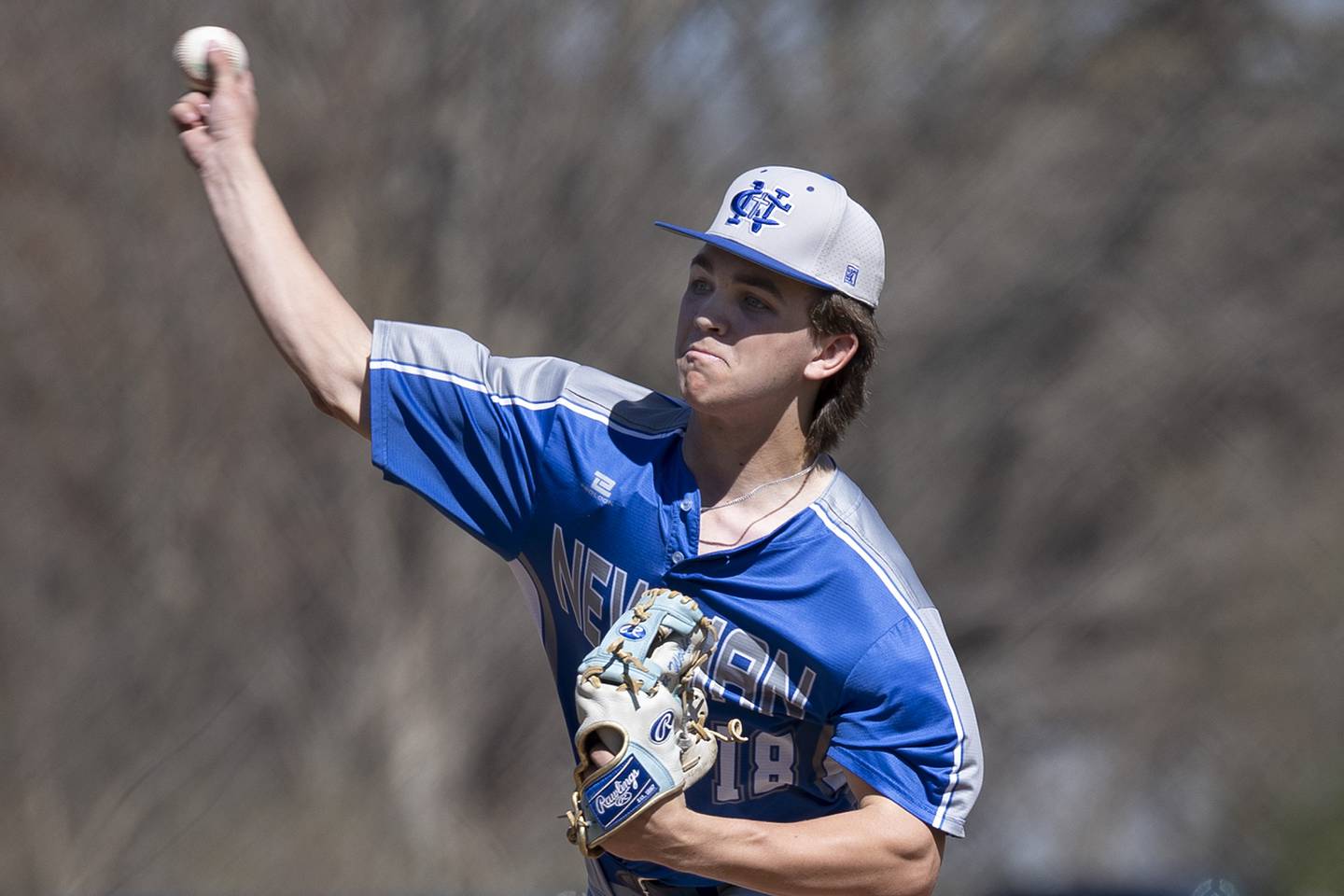 Newman’s Garet Wolfe takes the mound against Dixon Saturday, April 13, 2024 at Veterans Memorial Park in Dixon.