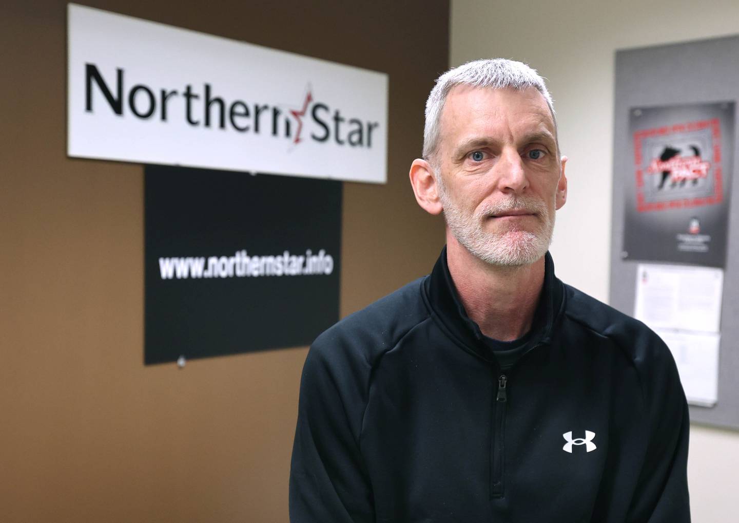 Former Northern Star Advisor Jim Killam in the Star office at the Peters Campus Life Building Monday, Feb. 13, 2023, at Northern Illinois University. Killam was the advisor at the student newspaper in 2008 when the shootings occurred at NIU.