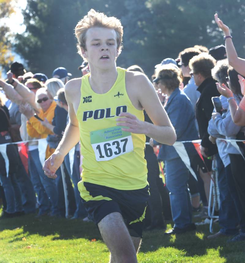 Polo's Carson Jones heads to the finish line at the 1A Oregon Sectional on Saturday, Oct. 29 at Oregon Park West.