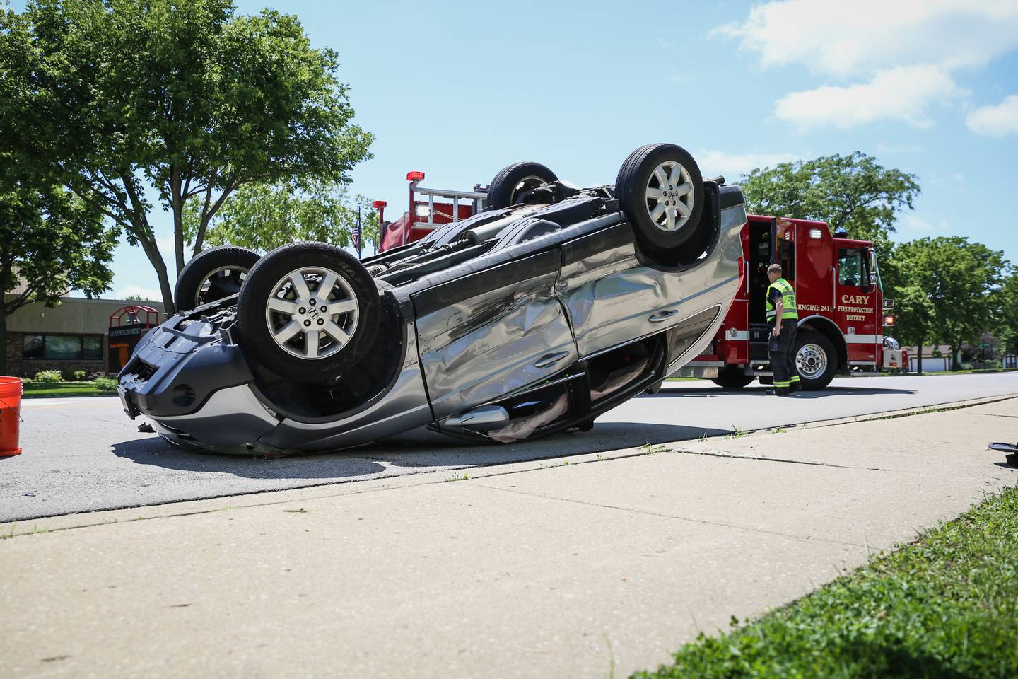 A two-vehicle crash occurred about noon Tuesday, June 7, 2022, outside the Cary Fire Protection District station at 400 Cary Algonquin Road in Cary.