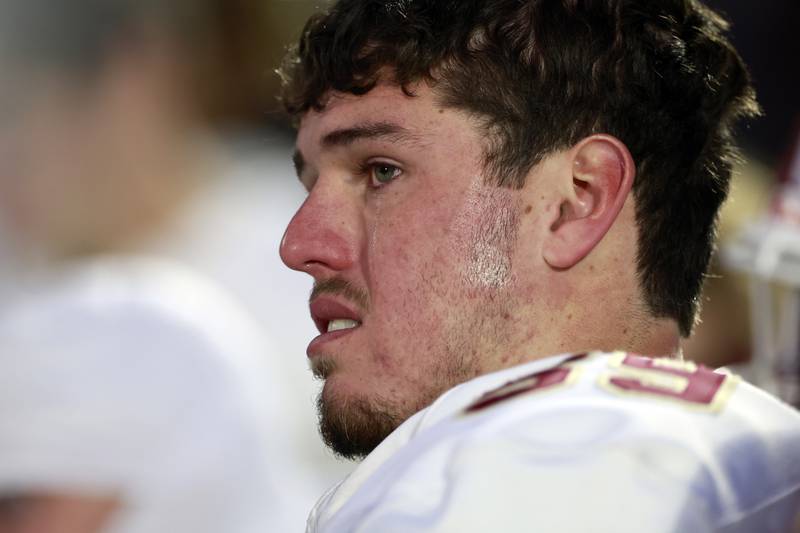 Morris' Cade Laudeman (59) during the IHSA Class 4A semifinals football playoff game Saturday, Nov. 22, 2025 in Lombard.