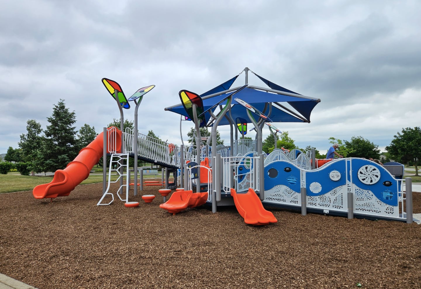 Rotary Park in Yorkville was designed with a horizontal approach to make the equipment more inclusive to both kids of all abilities and parents.