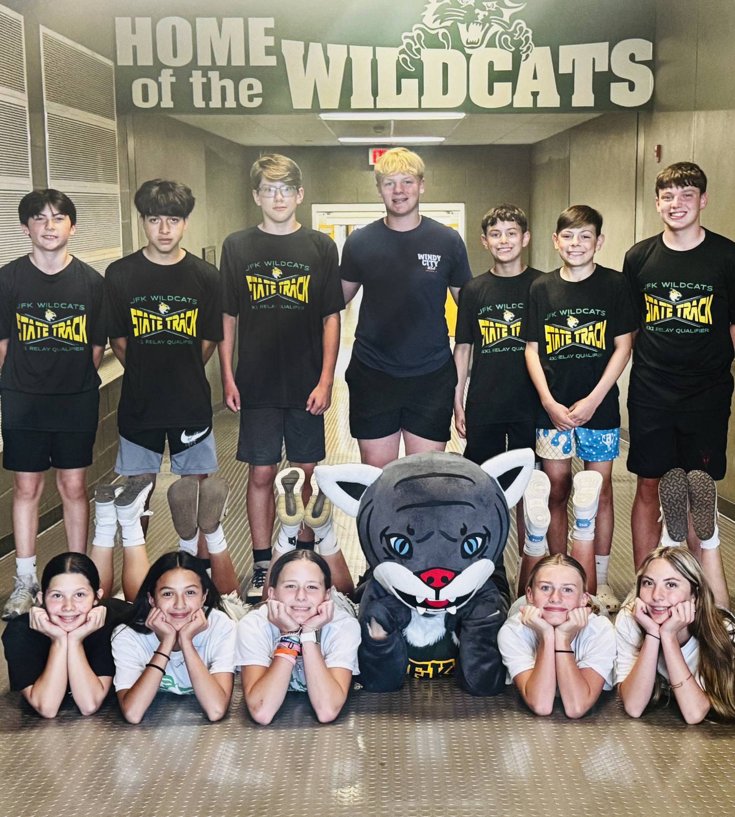 Twelve athletes from Spring Valley JFK qualified in the IESA Class 2A State Track and Field finals in East Peoria on May 16-17.  They are (front row, left) Camden Baracani , Sergio Penaloza-Morales, Miles Arellano, Jax Ponsetti, Wes Baltikauski, Jett Ponsetti and Leo Curran; and (back row) Aubrie Pellegrini, Yaz Mandjuano, Vivi Verucchi, Khloe Rafferty-Moore and McKenna Biagioni.