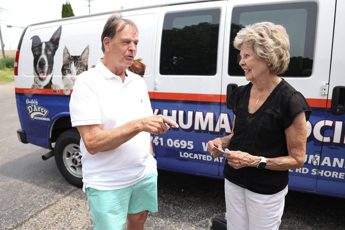 Jim Moody presented a check for $7,000 to Will County Humane Society Treasurer Jackie McTee in memory of his long time partner Susan Osmus, who was an avid animal lover, on Tuesday June 4, 2024 in Shorewood.