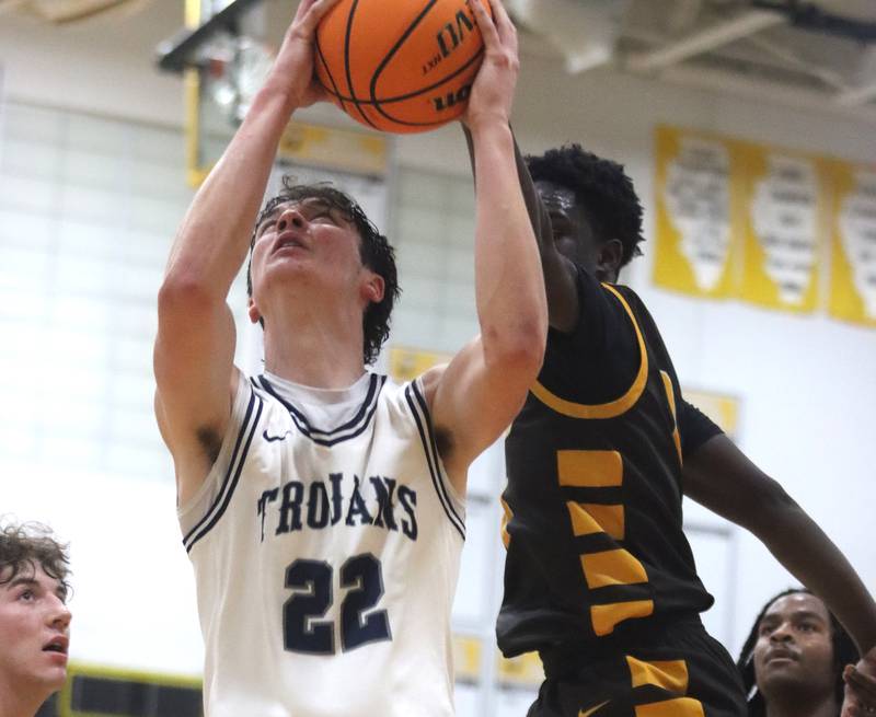 Cary-Grove’s Adam Bauer shoots the ball against Jacobs during Hinkle Holiday Classic varsity boys basketball tournament action on Thursday, Dec. 26, 2024 at Jacobs High School in Algonquin.
