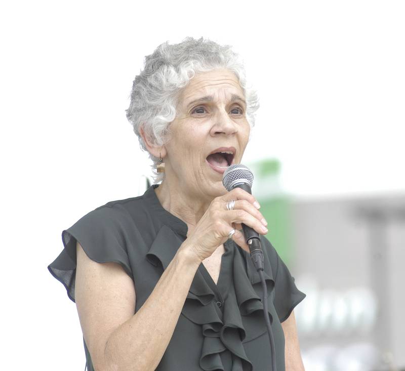The vocalist for the Yorkville Big Band sings to the crowd. The  Bellson Music fest was held on Saturday, June 7, 2025 at RB&W District Amphitheater in Rock Falls.