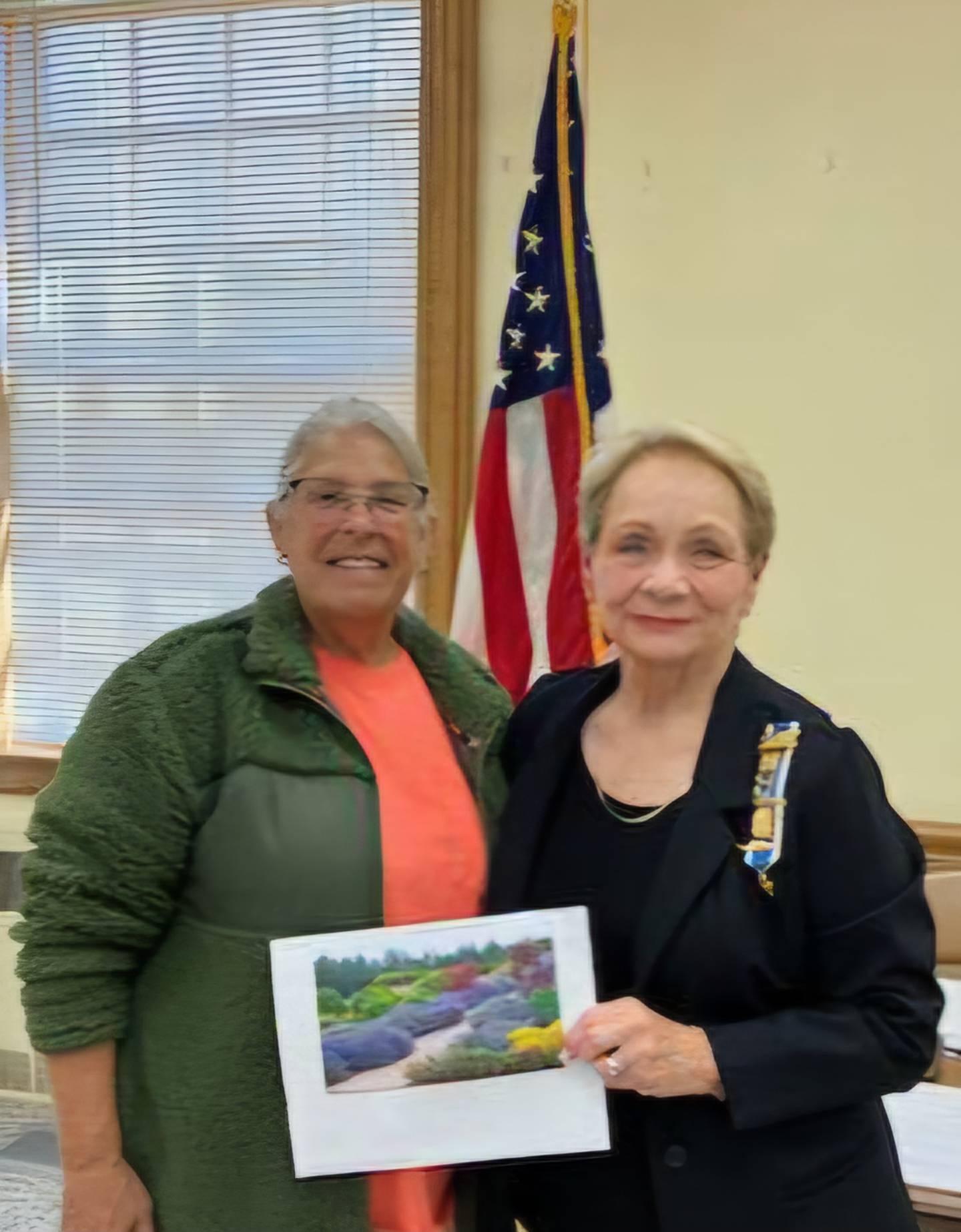 Pictured are Pam Horwitz of Hornbaker Gardens and Nancy Gartner, regent with the Princeton-Illinois DAR.
