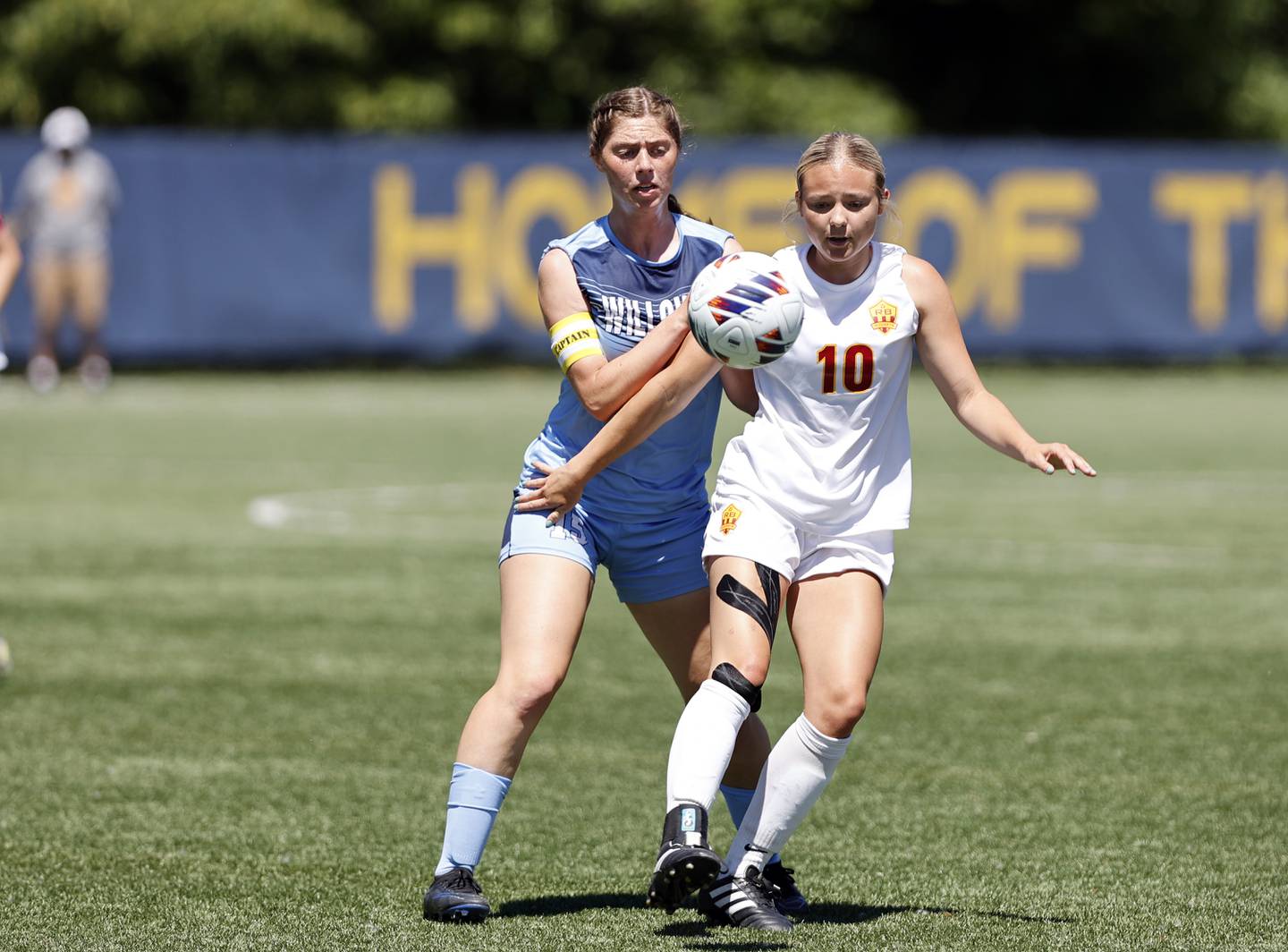 Willows' Veronica Presberg (15) chases down the ball against Richmond-Burton's Maddie Seyller (10) during the Class 1A Dominican super-sectional between Willows Academy and Richmond-Burton HS in River Forest on Saturday, May 25, 2024.