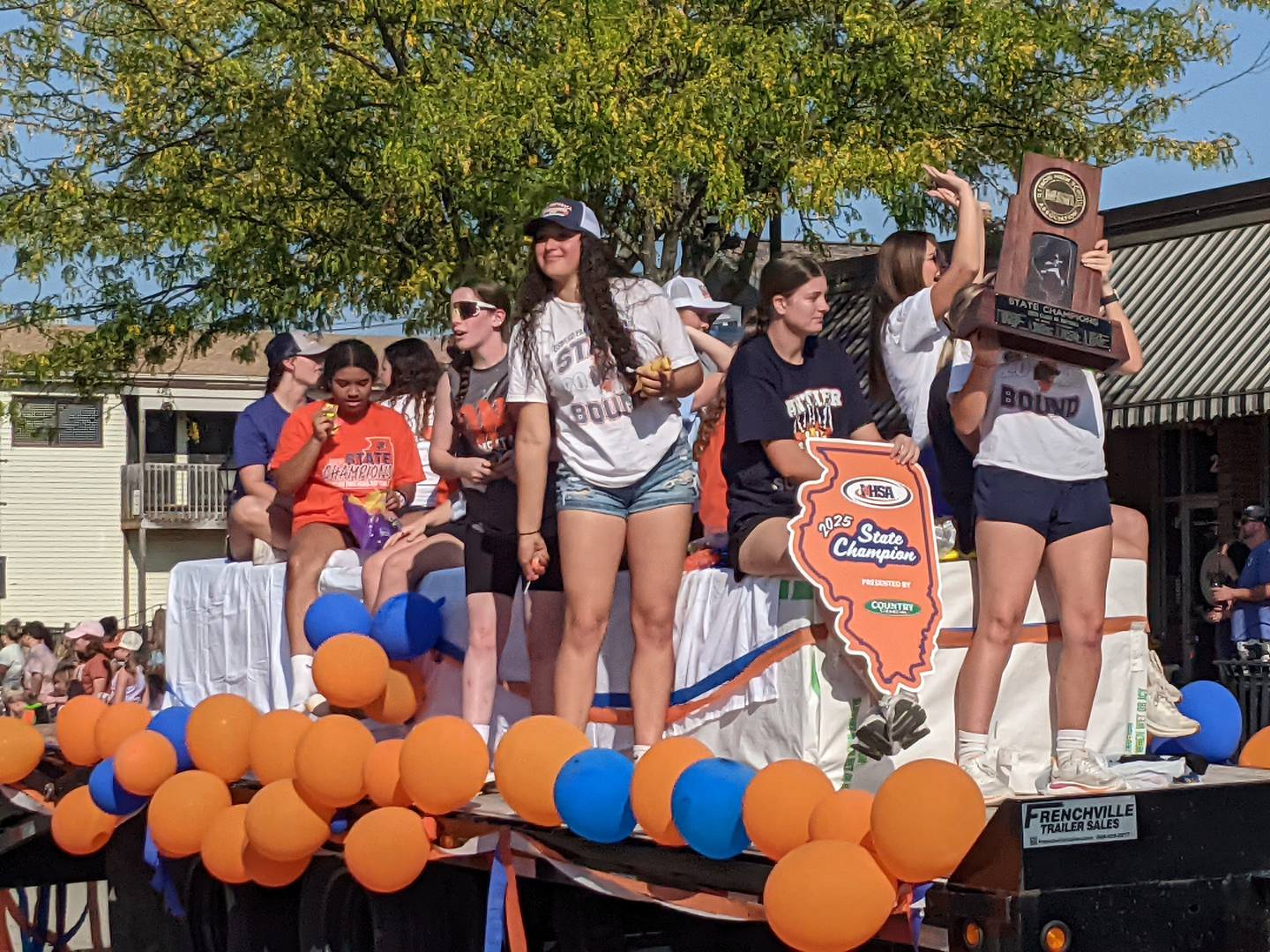The Oswego High School girls softball team, which won its first Class 4A State Championship in June 2025, participated in the high school's homecoming parade on Sept. 28, 2025.