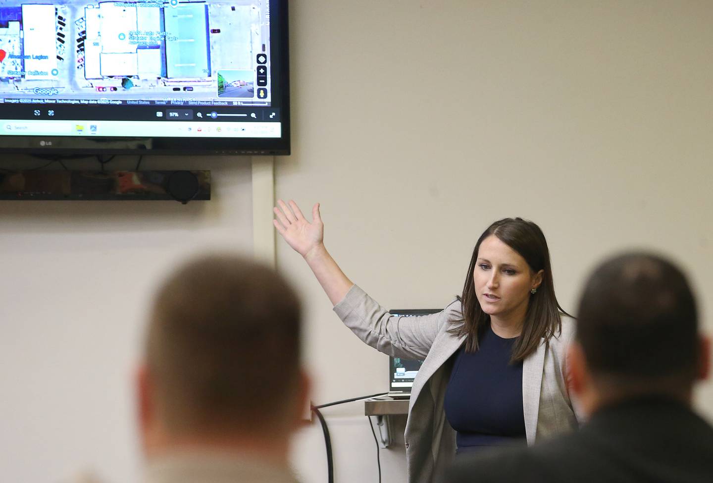 Assistant La Salle County State's Attorney Kelley Porter introduces video evidence during Malcolm Whitfield's murder trial on Tuesday, July 22, 2025, at the La Salle County Government Complex in Ottawa. Whitfield argues he was wrongly implicated in Shaquita Kelly's death -- and he's prepared to argue self-defense -- while prosecutors allege Whitfield acted without justification.