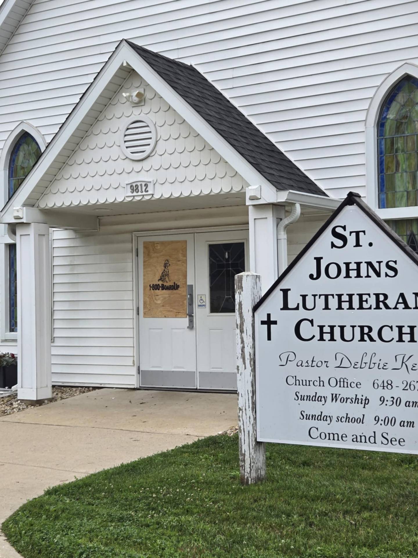 A cross at the top of a steeple at St. John's Lutheran Church in Hebron caught fire from a likely lightning strike late on Thursday, July 10, 2025.