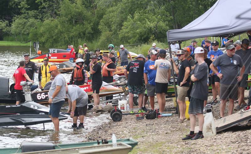 A view of the racing boat pits during the US Title Series (USTS) Pro National Championship Boat Races on Friday, July 25, 2025 in DePue.
