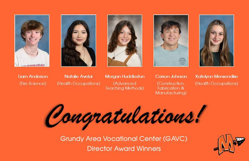 Five Minooka Community High School students taking classes at the Grundy Area Vocational Center (GAVC) in Morris were recently presented with Director Awards for their outstanding performance in class.