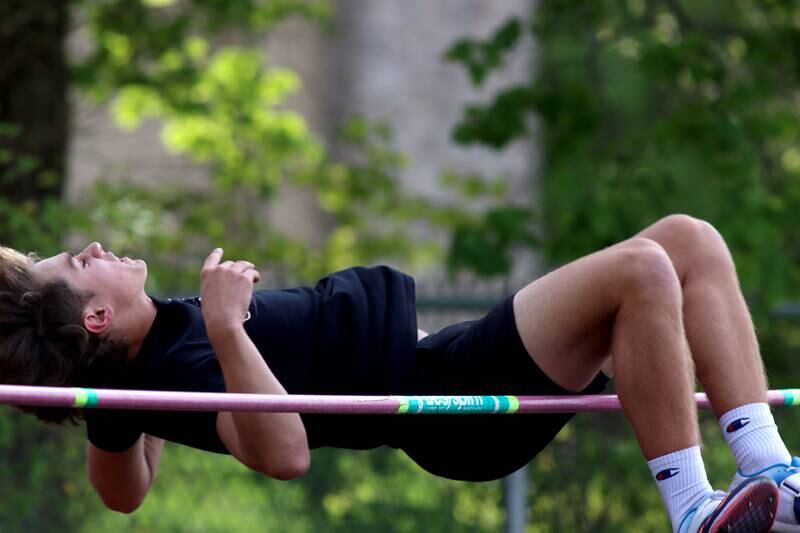Richmond-Burton’s Ryan Saranzak competes in the high jump during Kishwaukee River Conference track meet action at Marengo Tuesday night.