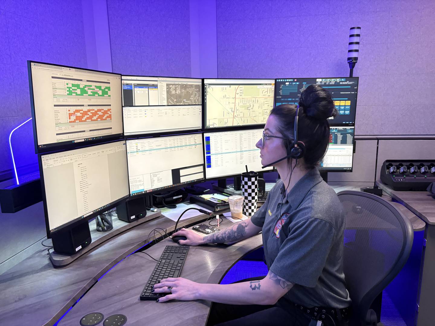 SEECOM dispatcher Kelli Donahue works in the dispatch center in Crystal Lake, Monday, April 20, 2026.
