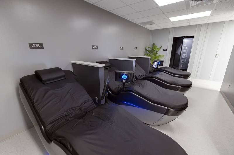 Four hydromassage chairs are available to soothe those aching muscles.